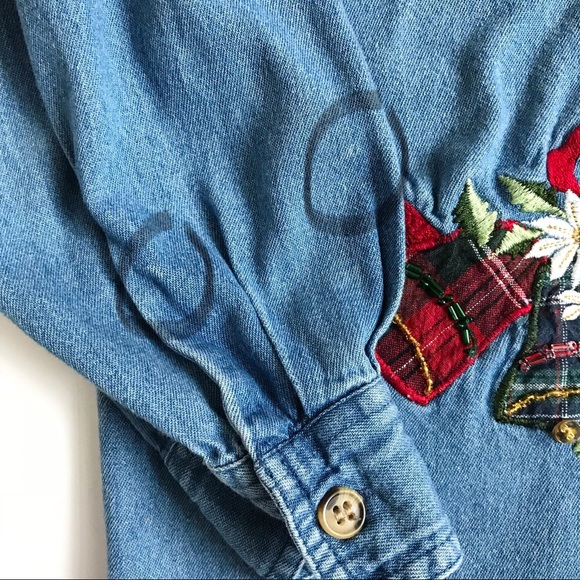 Ugly Christmas “Sweater” Denim Embroidered Top S - Picture 5 of 6